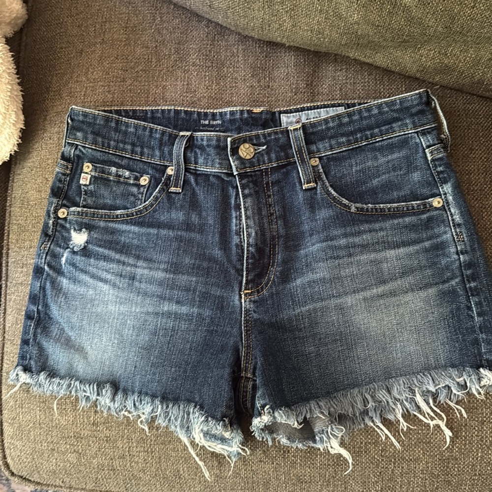 AG Adriano Goldschmied Bryn ex-boyfriend cut-off denim shorts.